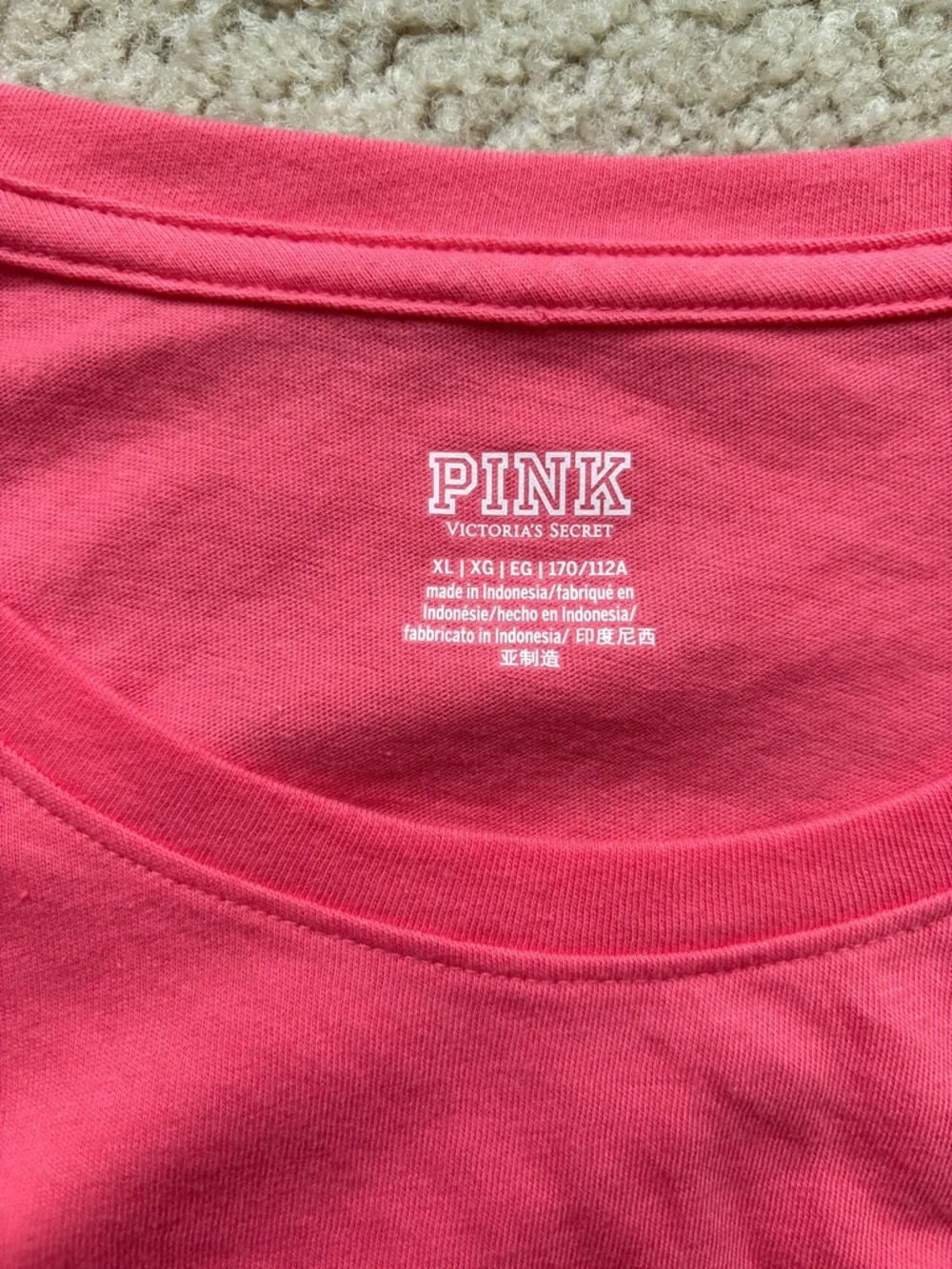 PINK Victoria's Secret Bright Coral Pink Long-Sleeve Tee with Black Script - Picture 3 of 3
